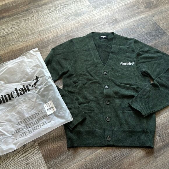 Sinclair Global Merino Wool Forest Green Button Front Cardigan Sweater XS New - Picture 1 of 3